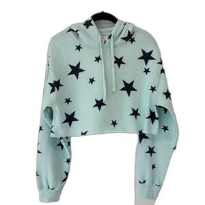 Bloom & Pop Mint Green Black Star Print Cropped Hoodie S